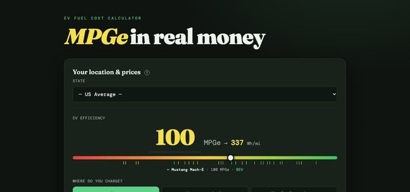 Screenshot of MPGeCalculator.com